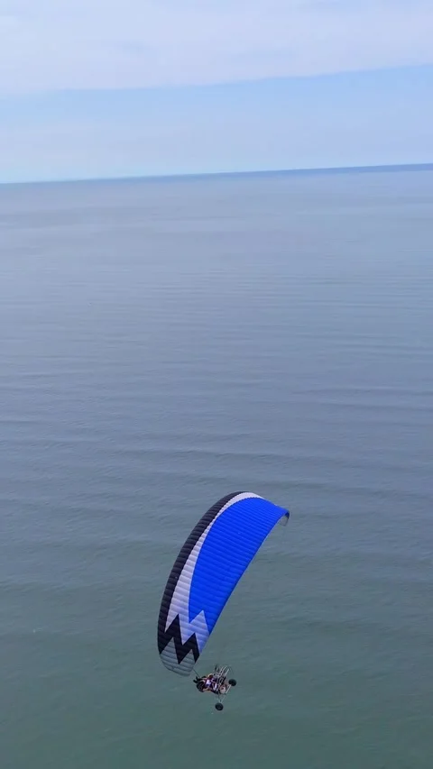 Aerial Drone Shot Of A Flying Paramotor Over the Caribbean coast Colombia Stock Footage 285161595