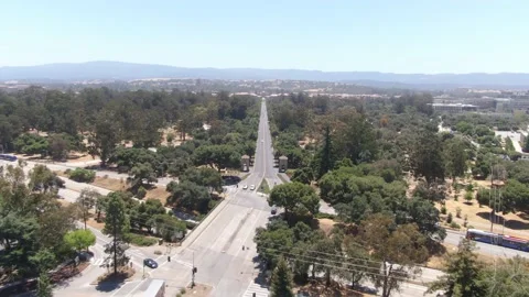 Aerial Drone Shot Front Gate at Stanford Daytime ver2 Stock Footage 131968558