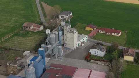 Aerial drone shot of grain processing facility. Agricultural infrastructure for Video stock 333054793