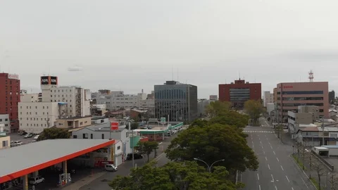 Aerial drone shot, Hakodate rooftops, Japan in 4K stabilized Stock Footage 107327857