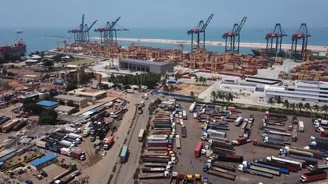 Aerial drone shot of Harbour port in Togo Africa Stock Footage