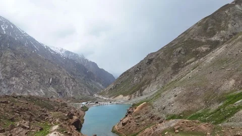Aerial drone shot highlighting the remote and pristine beauty of Depak Tal in Stock Footage 310750180