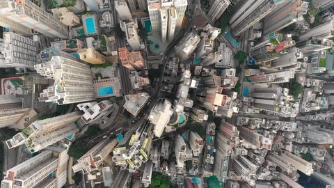 Aerial drone shot of Hong Kong city Stock Footage