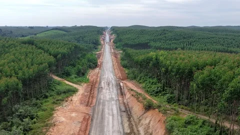 Aerial Drone Shot Infrastructure Development Road Forest 4K Stock Footage 339514089