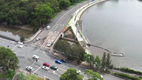 Aerial drone shot of the intersection iron cove creek and Parramatta Video stock 254703644