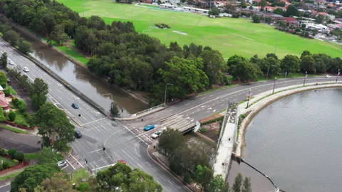 Aerial drone shot of the intersection iron cove creek and Parramatta 스톡 동영상 254703691