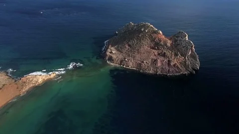 Aerial drone shot of island. Dolly in to island. Stock Footage 75161253