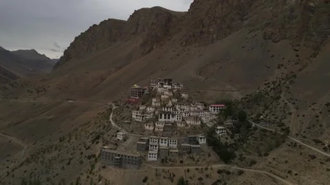 Aerial drone shot of Key Monastery in Spiti Valley. Stock Footage 249244054
