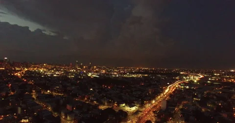 Aerial drone shot. Lightning storm over Brooklyn and New York City. 動画素材 66428592