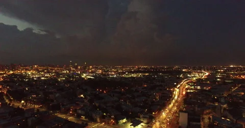 Aerial drone shot. Lightning storm over Brooklyn and New York City. 動画素材 66428705