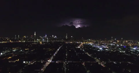 Aerial drone shot. Lightning storm over Brooklyn and New York City. 動画素材 66429033