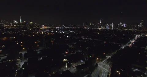 Aerial drone shot. Lightning storm over Brooklyn and New York City. 動画素材 66429294