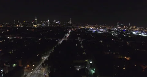 Aerial drone shot. Lightning storm over Brooklyn and New York City. 動画素材 66429545