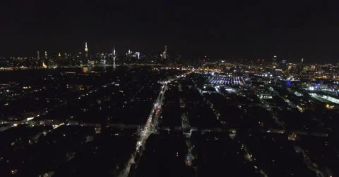 Aerial drone shot. Lightning storm over Brooklyn and New York City. 動画素材 66429588