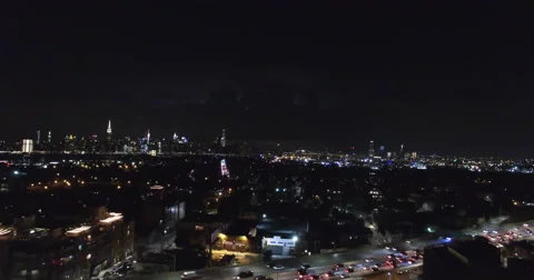 Aerial drone shot. Lightning storm over Brooklyn and New York City. 動画素材 66429662