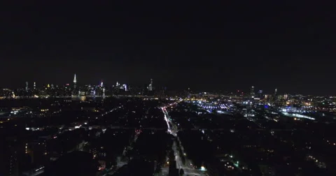 Aerial drone shot. Lightning storm over Brooklyn and New York City. 動画素材 66430441