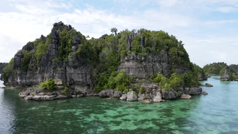 Aerial Drone Shot of Limestone Cliffs and Jungle in Raja Ampat, Indonesia Vídeo Stock 329391670