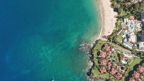 Aerial Drone Shot of Maui Hotels over the beach in Hawaii Stock Footage
