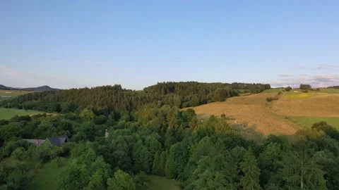 Aerial, drone shot of meadows and forest under the mountains, Low Tatras Stock Footage 146437441