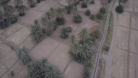 Aerial drone shot, M'hamid periphery, Morocco, Africa in 4K establishing Stock Footage 92104402