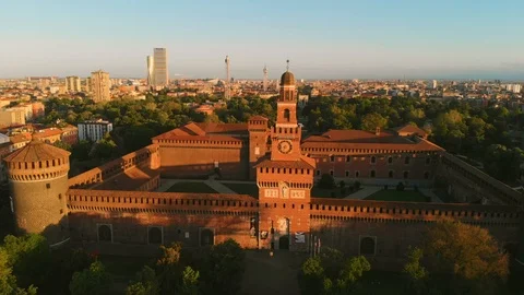 Aerial Drone Shot Of Milan Sforzesco Castle, Italy Stock Footage