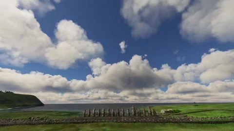 Aerial drone shot of the Moai on Easter Island. Chile Video stock 268677848