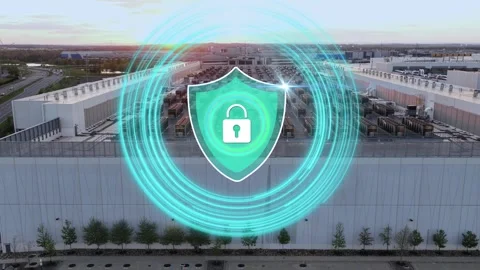Aerial drone shot of a modern data center in northern Virginia with a digital Stock Footage 334997835