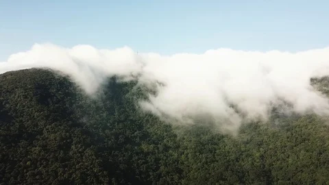 Aerial drone shot of mountain range with clouds,Da Nang, Vietnam Stock Footage 92354398