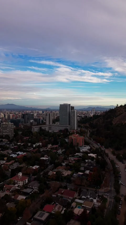 Aerial drone shot moving forward over Providencia neighborhood in Santiago .. Stock Footage 339210600