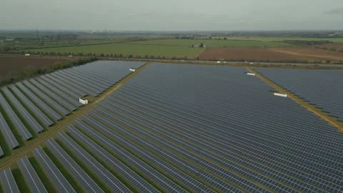 Aerial drone shot of multiple solar panel farm fields Stock Footage 236011074