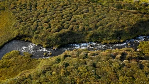 Aerial drone shot of multiple tiers of water of Klifbrekkufossar waterfall Stock Footage 116233922