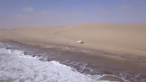 Aerial drone shot Namibia desert coasts. Africa in 4K establishing, dunes, sand Stock Footage 91089154
