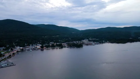 Aerial Drone Shot Orbiting Over Lake George New York at Dusk – 4K 30fps Stock-Footage 318859073