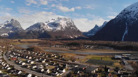 Aerial drone shot over Andalsnes, norway Stock Footage