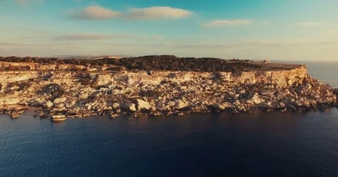 Aerial Drone shot over Cliffs in Mellieha, Malta Stock Footage 75216536
