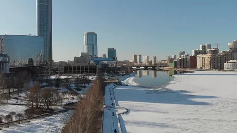 Aerial, Drone Shot, Over The Empty Yekaterinburg Stock Footage 128193718
