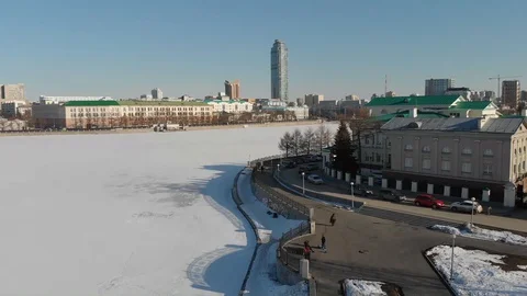 Aerial, Drone Shot, Over The Empty Yekaterinburg Stock Footage 128193725