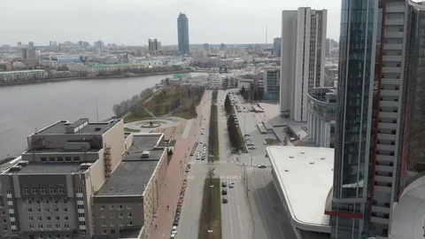 Aerial, Drone Shot, Over The Empty Yekaterinburg 023 Stock Footage 129503325