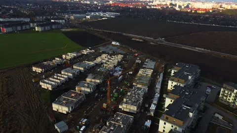 Aerial Drone Shot Over Fields And Construction Site In Wroclaw Poland Footage Stock Footage 246820857