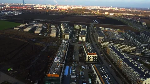 Aerial Drone Shot Over Fields And Construction Site In Wroclaw Poland Footage Stock Footage 246820860