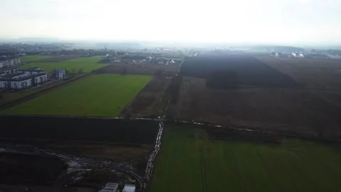 Aerial Drone Shot Over Fields And Construction Site In Wroclaw Poland Footage Stock Footage 246820867