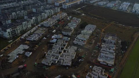 Aerial Drone Shot Over Fields And Construction Site In Wroclaw Poland Footage Stock Footage 246820876