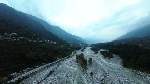 Aerial Drone Shot Over Riverbed, Stonebed, Long stable Video stock 251991741