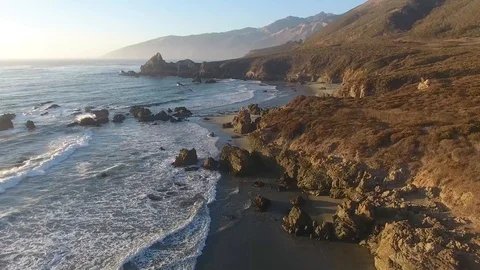 Aerial Drone Shot of PACIFIC COAST Sea, CALIFORNIA 4K Stock Footage