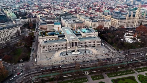 Aerial drone shot panning left over Austrian parliament building in Vienna Stock-Footage 324800488