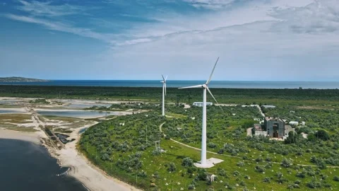 Aerial drone shot panoramic view, flying forward summer countryside with Stock Footage 157491583
