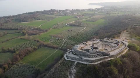 Aerial Drone shot. Panoramic View of Lake Garda (Lago di Garda) Stock Footage 173615819
