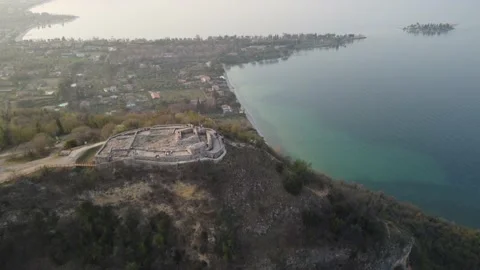 Aerial Drone shot. Panoramic View of Lake Garda (Lago di Garda) Stock Footage 173615843