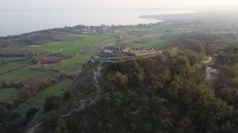 Aerial Drone shot. Panoramic View of Lake Garda (Lago di Garda) Stock Footage 175124162