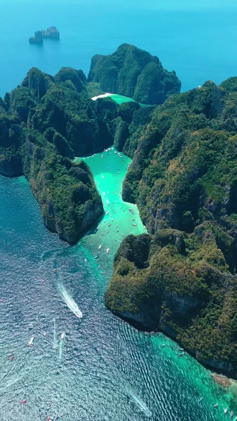 Aerial Drone Shot Phi Phi Lee Island Lagoon Thailand Tilt Video stock 346989367